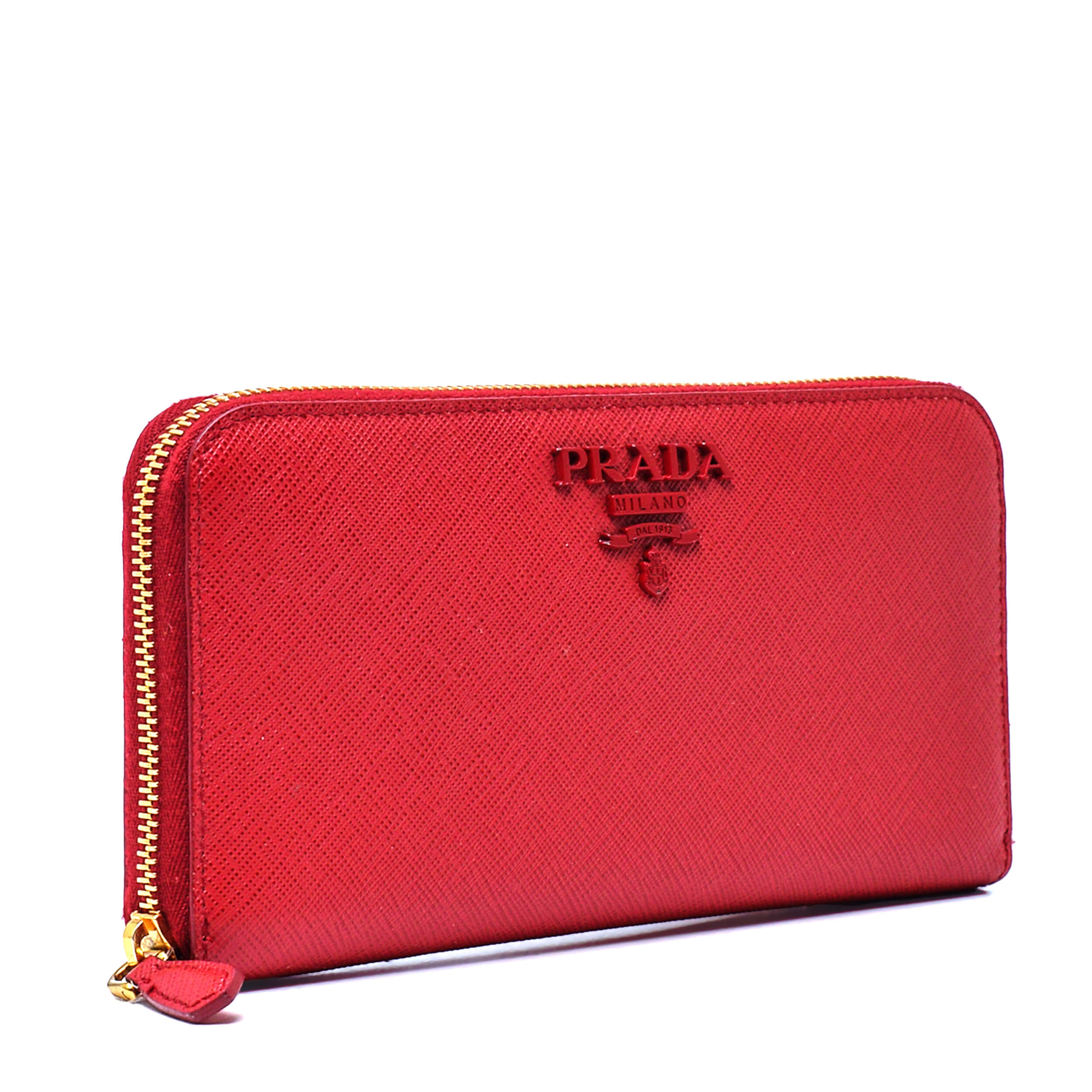 Prada - Red Saffiano Leather Zip Wallet